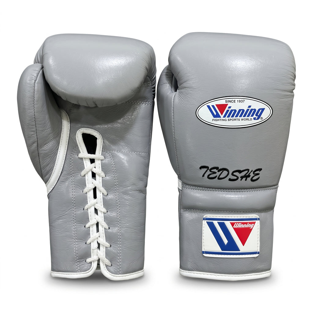 Winning x Tedshe Boxing Gloves – Grey Lace-Up (Custom Edition)