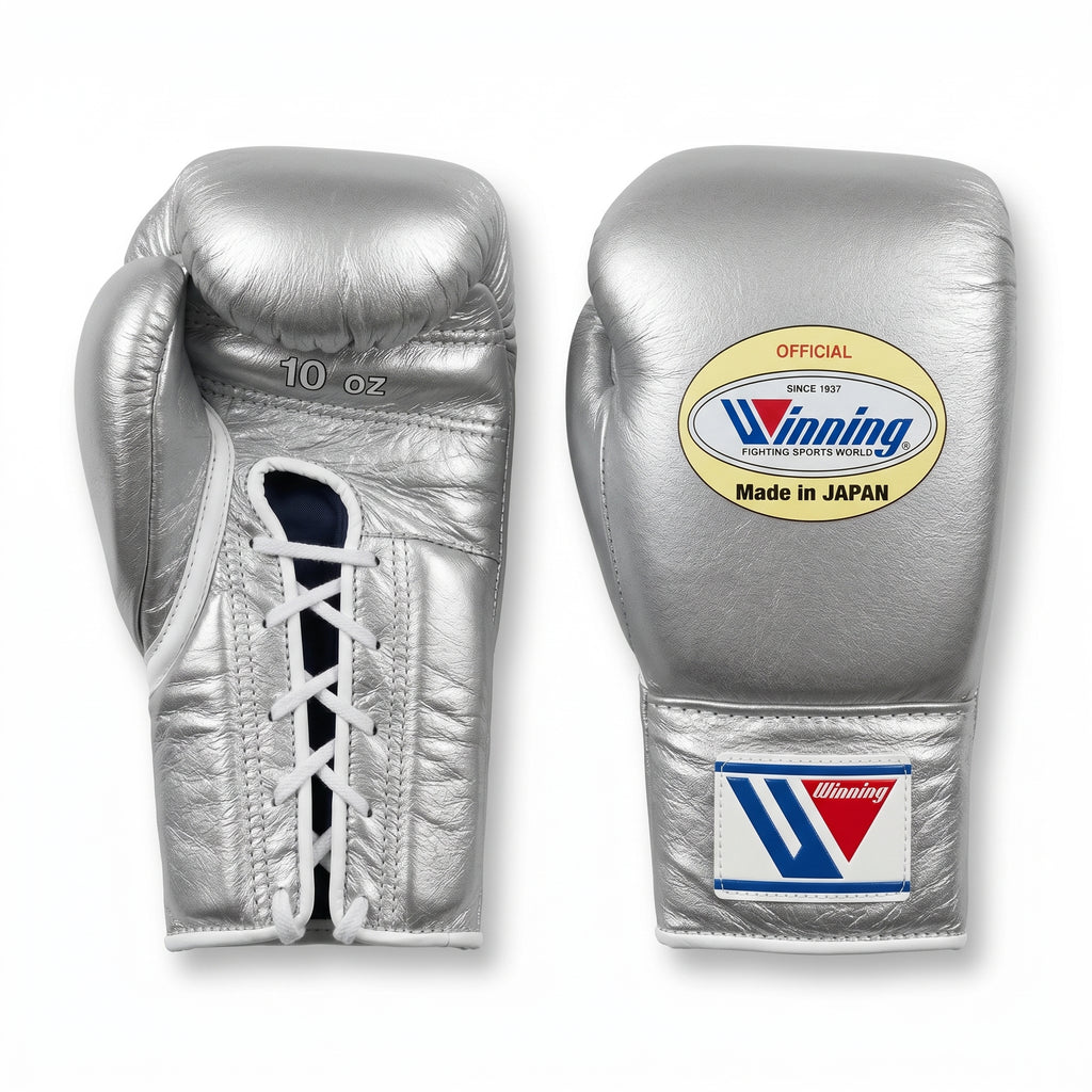 Winning Boxing Gloves – Official Silver Metallic Lace-Up