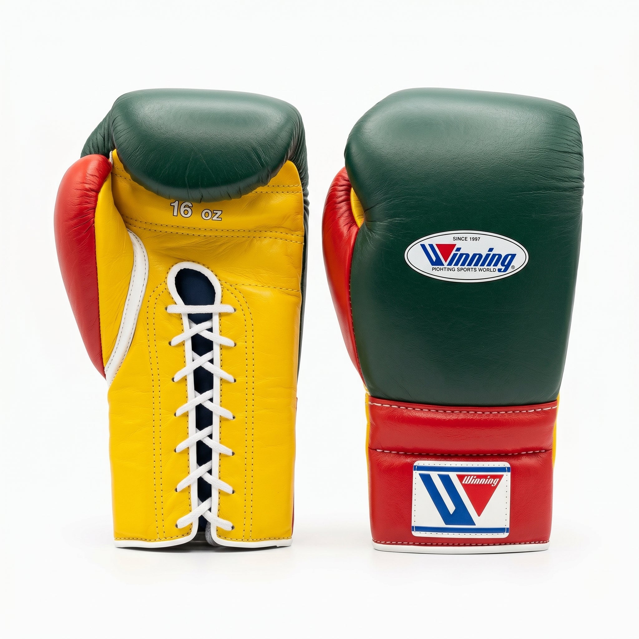 Winning Boxing Gloves – Mexican Flag (Green/Red/Yellow) Lace-Up