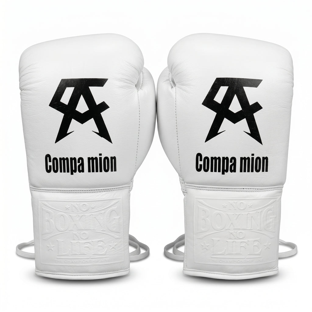 No Boxing No Life Custom Boxing Gloves – Compa Mion White Lace-Up