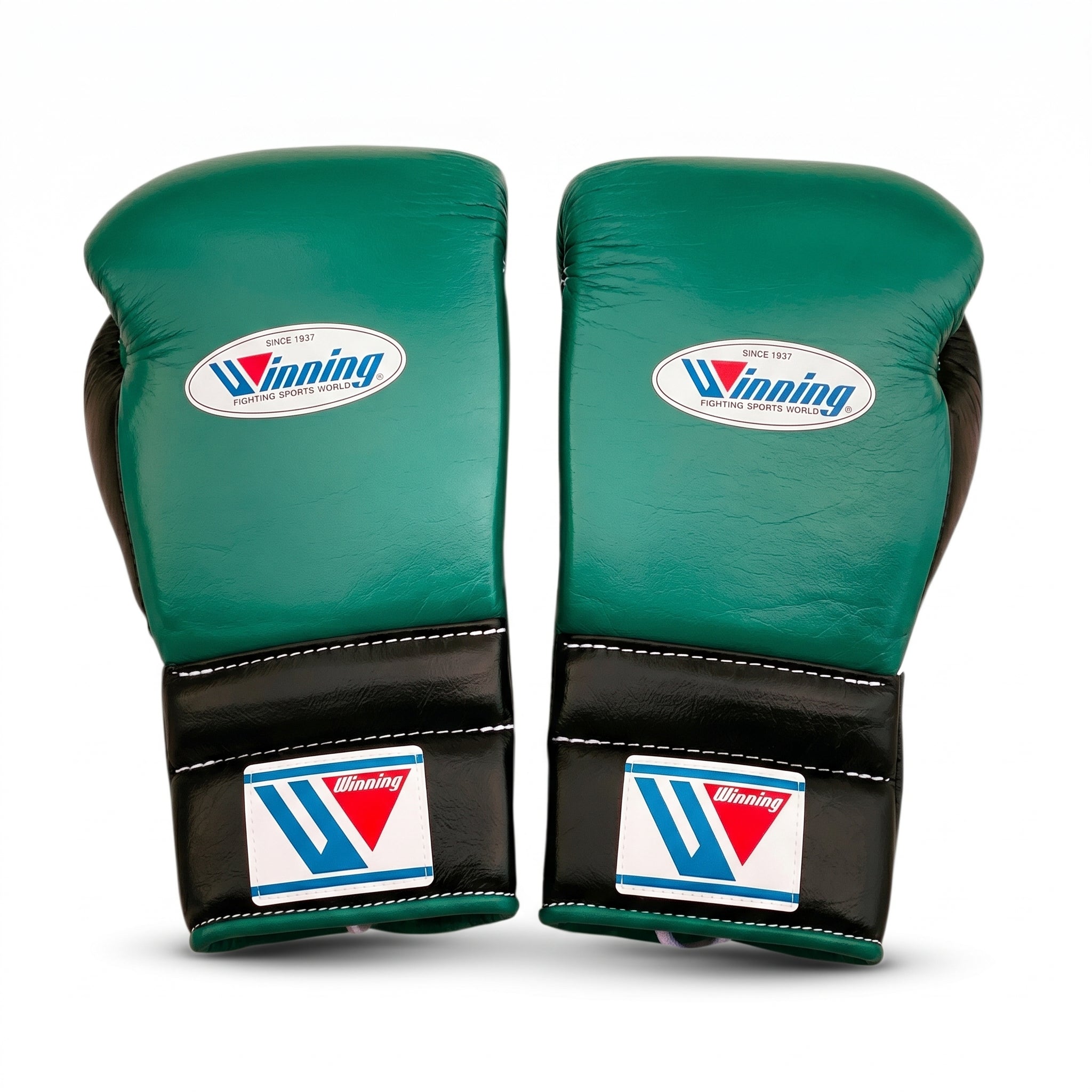 Winning Green & Black Professional Boxing Gloves – Lace-Up (Made in Japan)