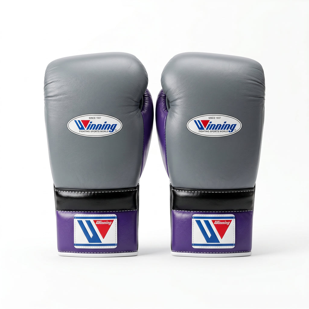 Winning Boxing Gloves – Grey/Purple Lace-Up