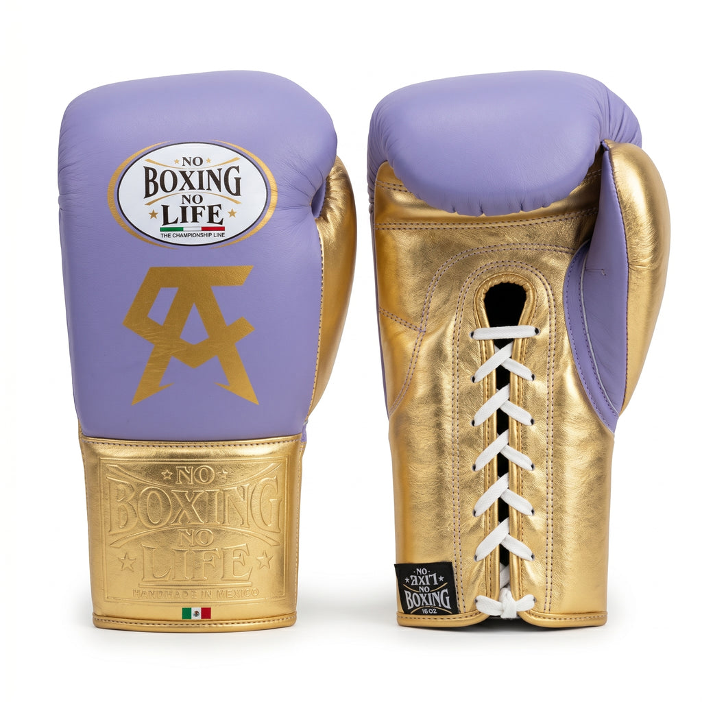 No Boxing No Life x Canelo Álvarez Boxing Gloves – Lavender/Gold Lace-Up
