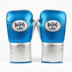 No Boxing No Life RTGX Championship Boxing Gloves – Metallic Blue & Silver Lace-Up
