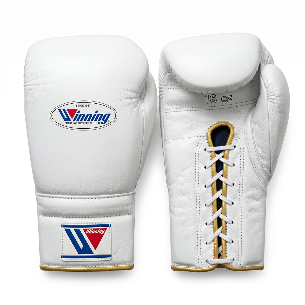 Winning White Boxing Gloves – Lace-Up (Made in Japan)