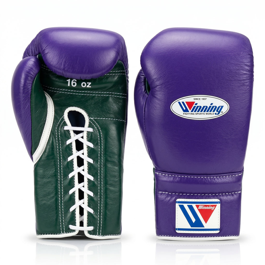 Winning Boxing Gloves – Purple/Green Lace-Up