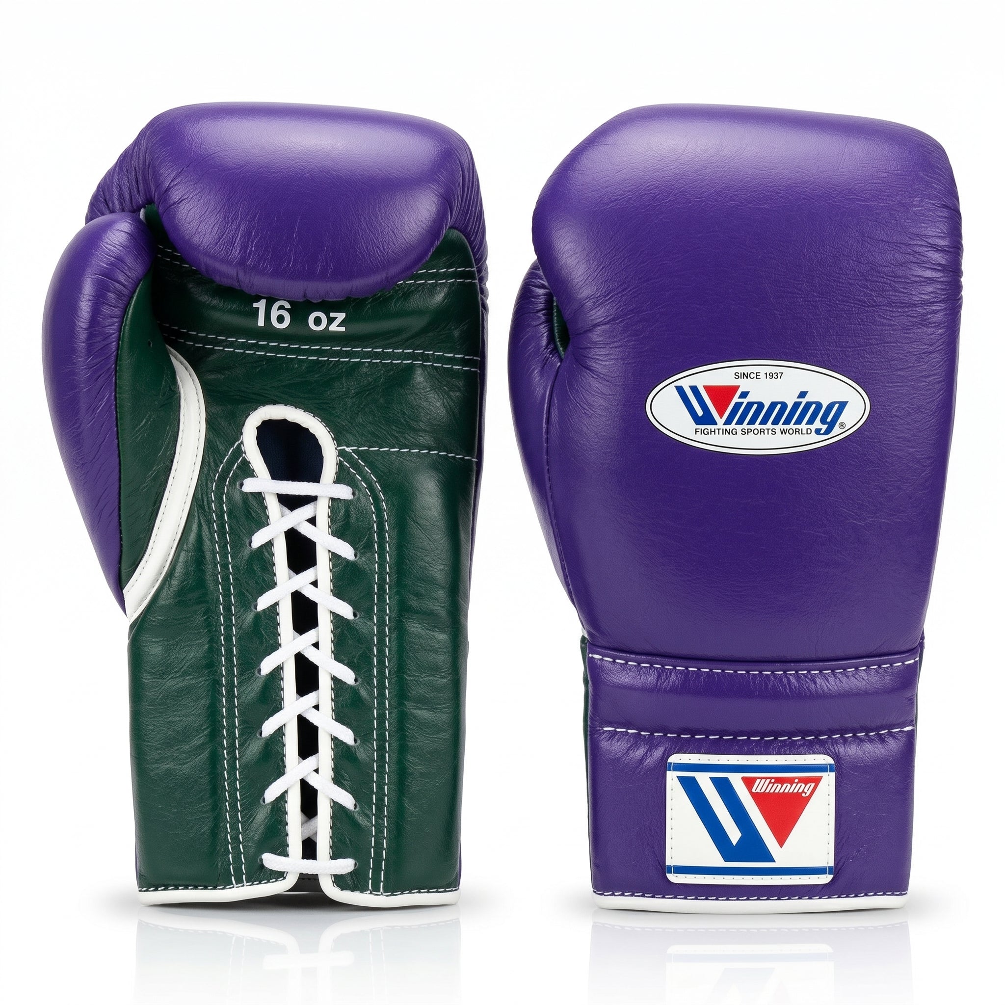 Winning Boxing Gloves – Purple/Green Lace-Up