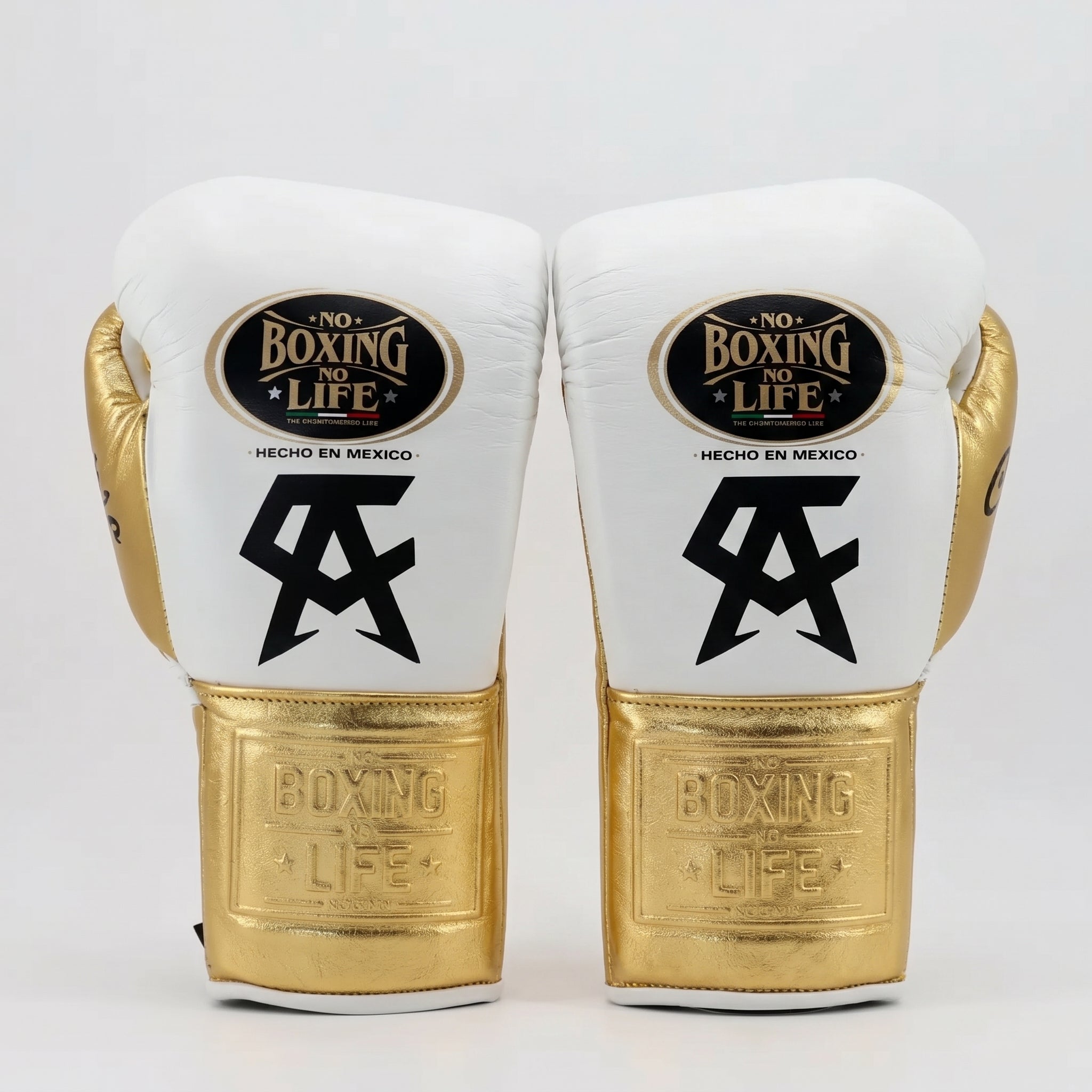 No Boxing No Life x Canelo Álvarez Boxing Gloves – White/Gold Lace-Up