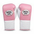 No Boxing No Life Boxing Gloves – Pink/White Lace-Up (Championship Line)