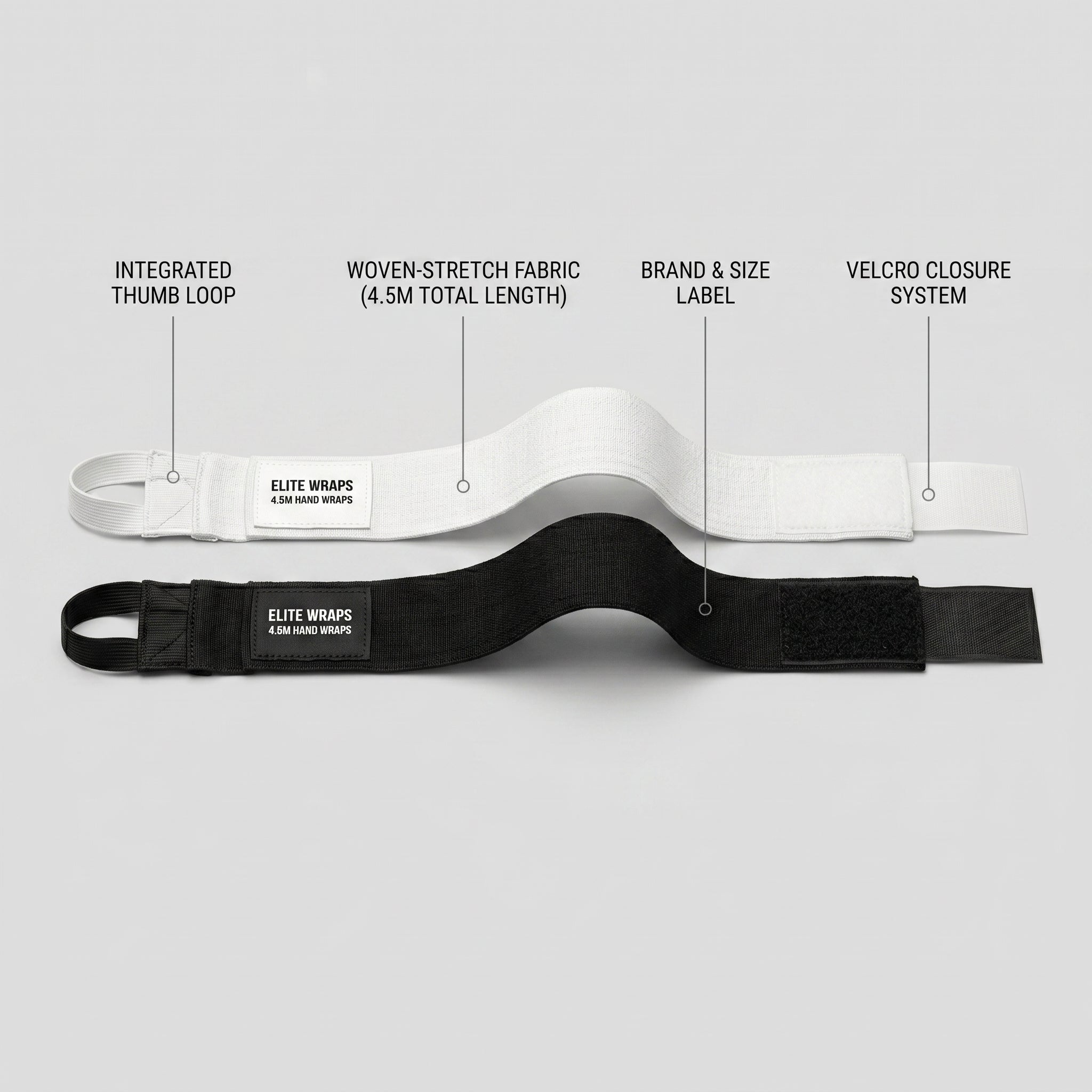 Elite Wraps 4.5M Hand Wraps – Black & White