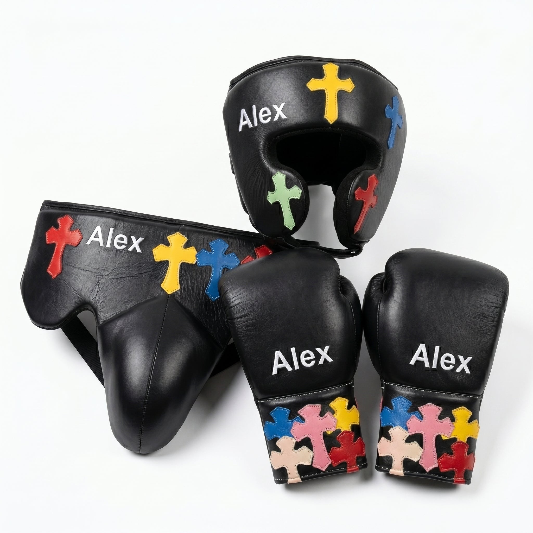 Custom Black Sparring Kit – Handmade Cross Design | Personalised Name