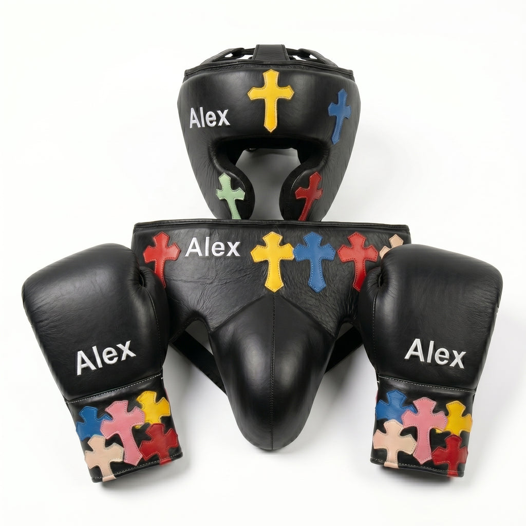 Custom Black Sparring Kit – Handmade Cross Design | Personalised Name
