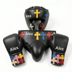 Custom Black Sparring Kit – Handmade Cross Design | Personalised Name