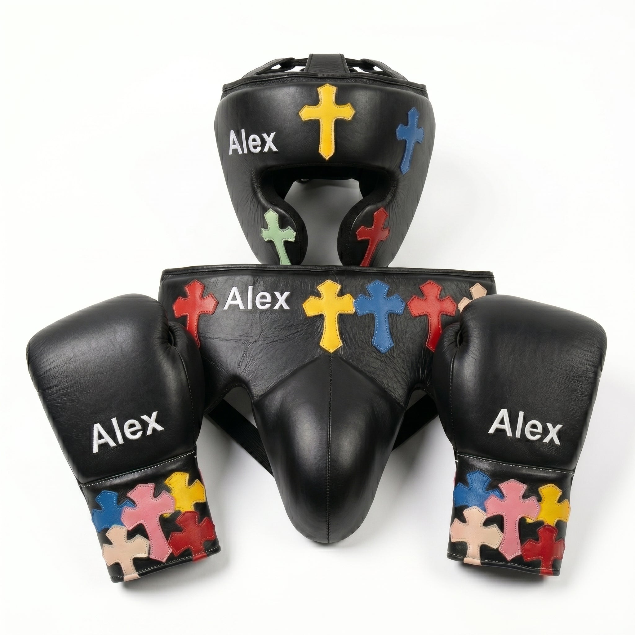 Custom Black Sparring Kit – Handmade Cross Design | Personalised Name