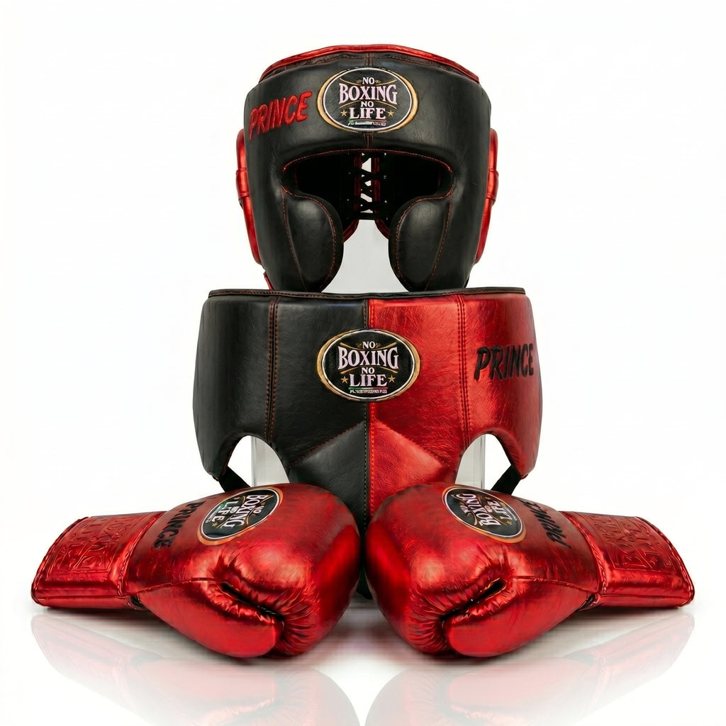 Metallic Red & Black Handmade Boxing Sparring Kit – No Boxing No Life | Personalise Your Name