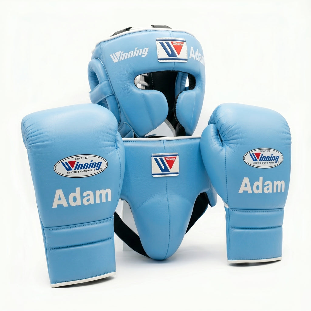 Sky Blue Handmade Boxing Sparring Kit – Winning Premium Quality | Personalise Your Name