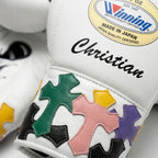 Custom White Sparring Kit – Multicolour Cross Design | Personalised Name