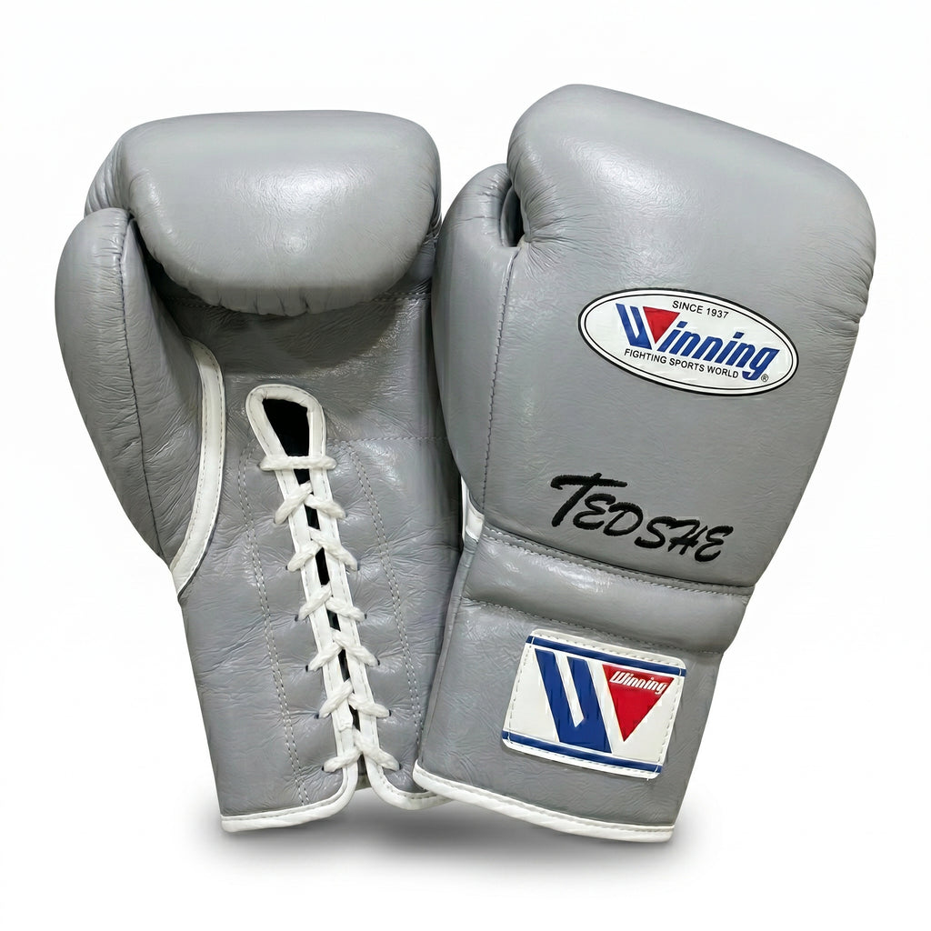 Winning x Tedshe Boxing Gloves – Grey Lace-Up (Custom Edition)