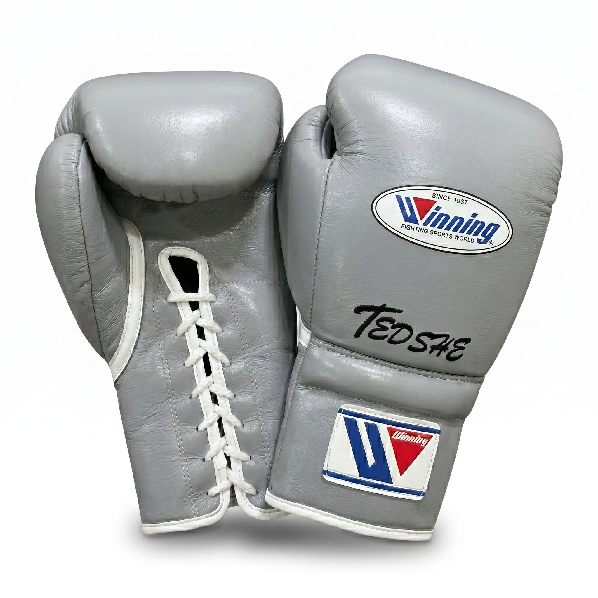 Winning x Tedshe Boxing Gloves – Grey Lace-Up (Custom Edition)