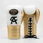 No Boxing No Life x Canelo Álvarez Boxing Gloves – White/Gold Lace-Up
