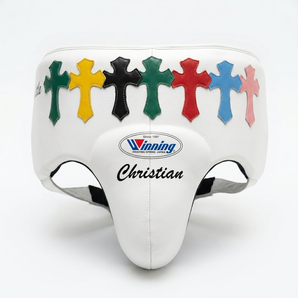 Custom White Sparring Kit – Multicolour Cross Design | Personalised Name