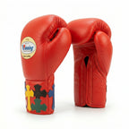 Winning Red Boxing Gloves – Multi-Colour Cross Patch Lace-Up (Made in Japan)